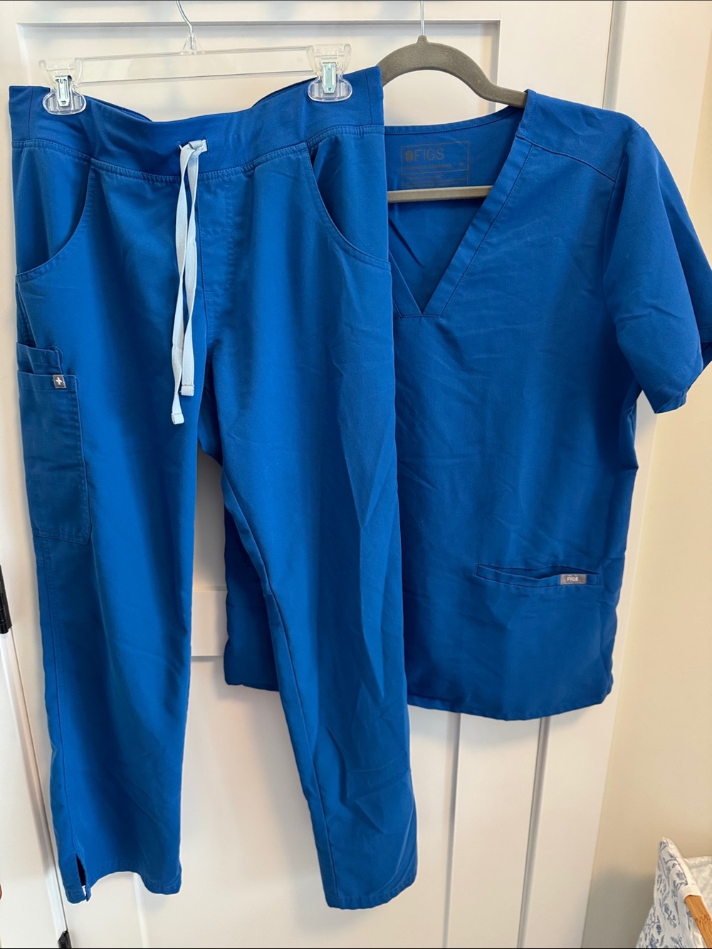 Figs Royal Blue V-Neck Scrub Top and Drawstring Pants